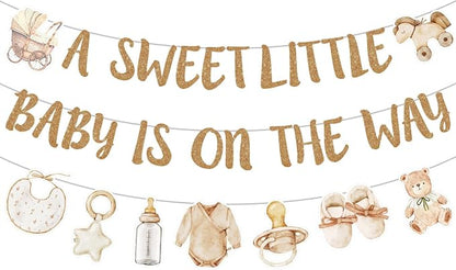Neutral Gold Baby Shower Party Decorations Boho Beige Baby Shower Banner by Peconal