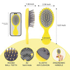 RHOS Mini Hair Brush for Women,Men and Kids-Travel Size Hair Brush for Purse,Pocket,backpack-Small Cushion Paddle Brush with Soft Bristles-Mini Detangler Brush for All Hair Types(1 Pack-Yellow)