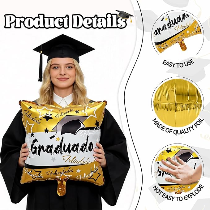 6PCS Graduation Foil Balloons, Large Congrats Grad Cap Balloon Set, - Image 3