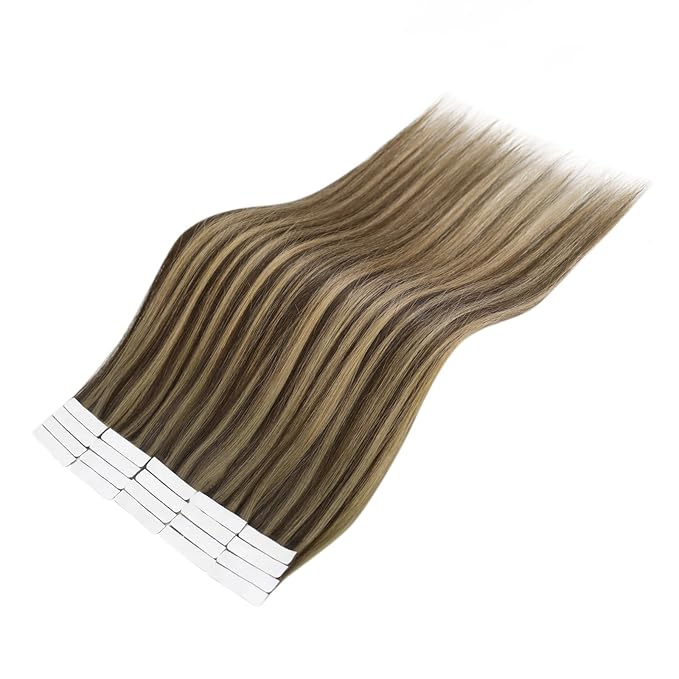 Full Shine Injection Tape in Hair Extensions Human Hair Color BM Virgin Tape in Extensions Seamless Invisible Skin Weft Hair Extensions Straight 22 Inch for Women Add Length 12.5Gram 5Pcs