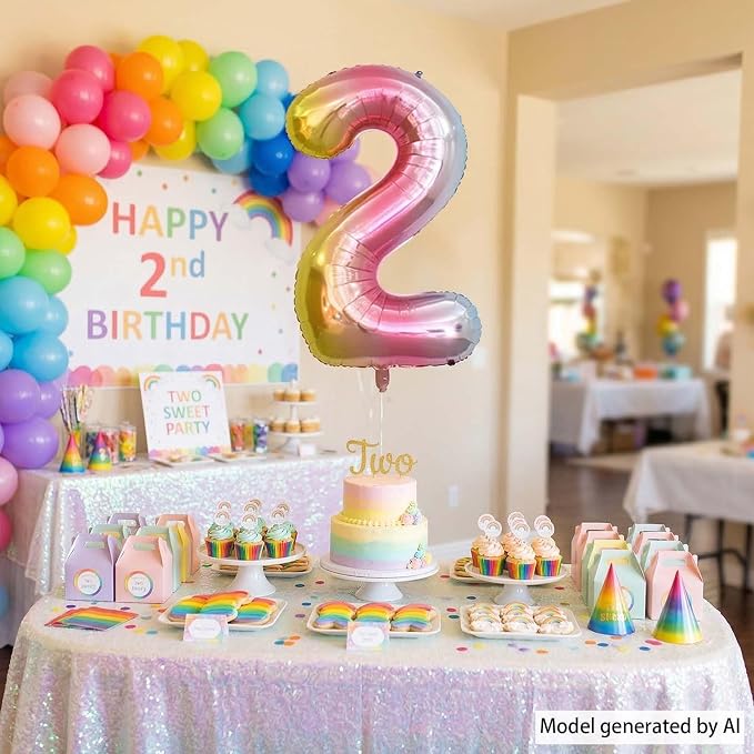 Rainbow Ombre Number 2 Balloon 40 Inch, Pastel Foil - Image 3