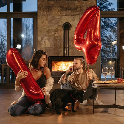 40 Inch Red Number Balloon 0-9, Large Foil Self-Sealing Number 1 Balloon - Image 4