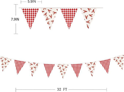 32Ft Crawfish Party Decorations Red Buffalo Plaid Crawfish Pennant Banner - Image 5