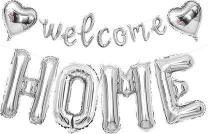 Welcome Home Balloons Silver, 40Inch HOME and 16Inch Welcome Foil Balloons by Xinvery