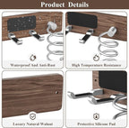 Tindbea Hair Dryer Holder Curling Iron Holder, Blow Dryer Holder Wall Mount, Bathroom Hair Tool Organizer Rack for Universal Dryer, Walnut Wood Silver Color Metal
