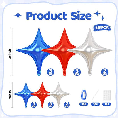 Blue Red Star Balloons, 26 Inch and 10 Inch Red Blue Stars Shaped Balloon - Image 2