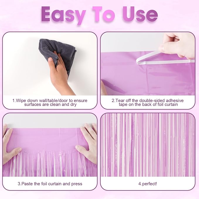Voircoloria Pastel Purple Foil Fringe Backdrop Curtains, 3 Pack | Tinsel - Image 4