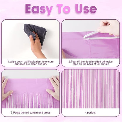 Voircoloria Pastel Purple Foil Fringe Backdrop Curtains, 3 Pack | Tinsel - Image 4