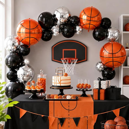 Basketball Round Foil Balloons, Basketball Black Silver Foil Baloon - Image 7