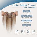 Hair Topper with Side Bangs Human Hair Curtain Bangs Topper for Women,3.54x4.92 T-part Lace Base Real Human Hair Topper Hair Piece for Daily Wear(Side Bangs,Medium Brown & Dark Blonde)