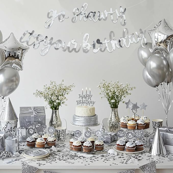 BEISHIDA Bright Silver Pre-Strung Go Shawty It's Your Birthday Banner Decor | - Image 5