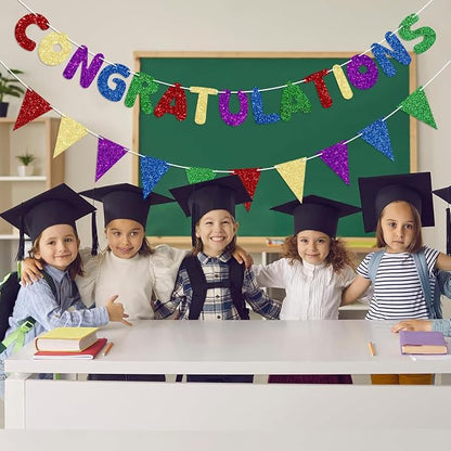 Multicolor Congratulations Banner Prestrung Glitter Congrats Banner - Image 3