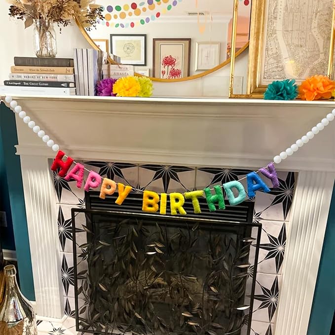 Pre-Strung Happy Birthday Banner, Felt Ball Garland HAPPY BIRTHDAY Garland | 3D - Image 5
