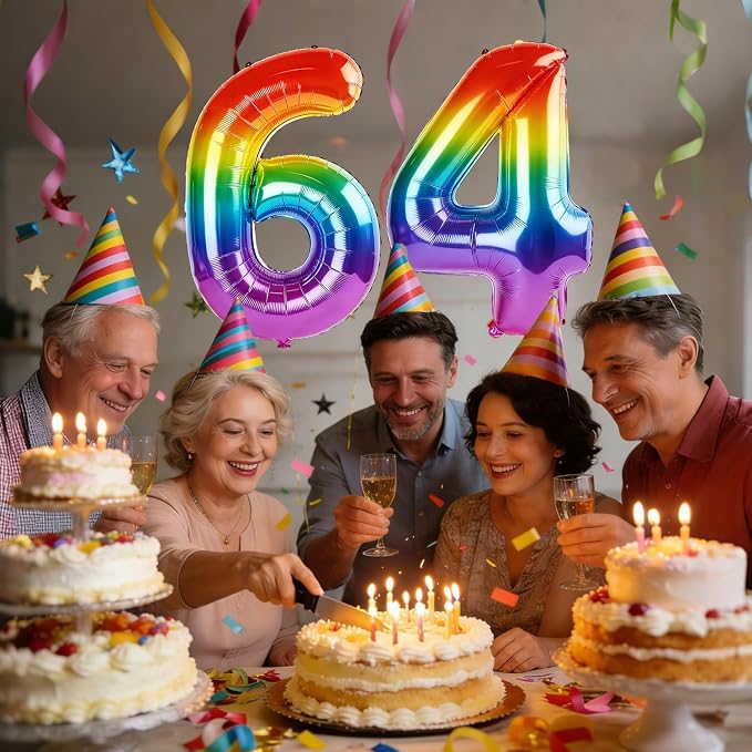 40 Inch Number 64 Balloons for 64th Birthday Party Decorations, 0-100 Rainbow - Image 2