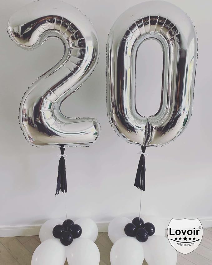 Silver 20 Number Balloons, 40 Inch Giant Number 20 Balloons Foil Mylar Helium - Image 5