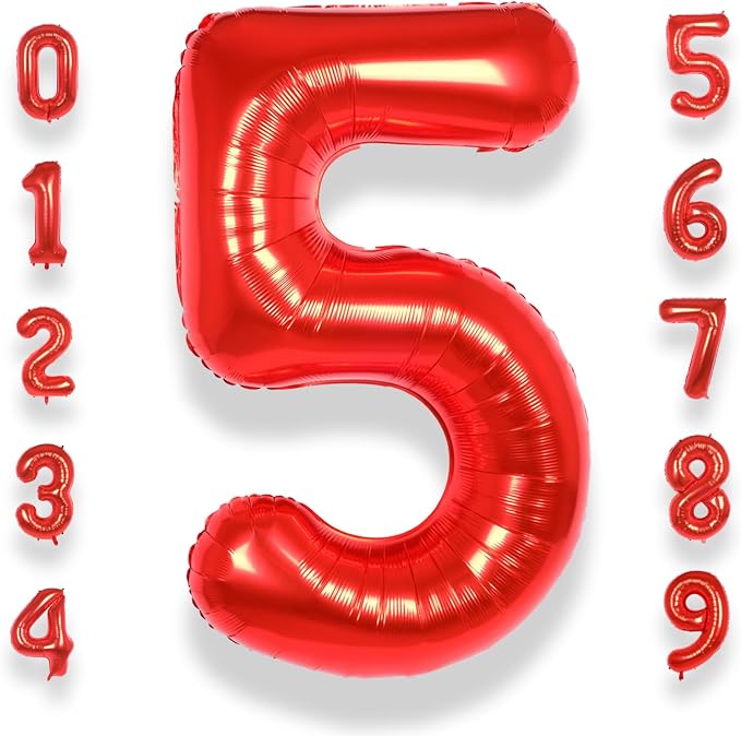 AULE 40 Inch Red 5 Balloon Number Foil 0-9 Birthday Big Numbers | Birthday by AULE