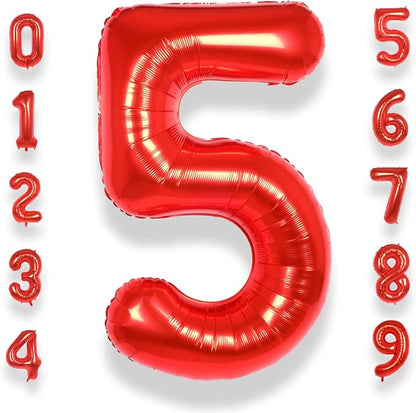 AULE 40 Inch Red 5 Balloon Number Foil 0-9 Birthday Big Numbers | Birthday by AULE