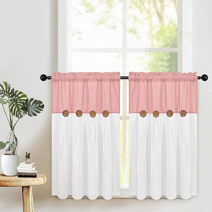 Farmhouse Kitchen Curtains 36 Inch Length, Rustic Cotton Linen Tier Curtains by FRAMICS