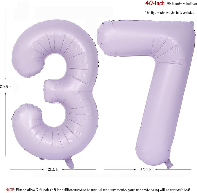 40 In Matte Purple Number Balloons Helium Foil Mylar Balloon Digital 37 | - Image 2