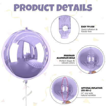Purple 4D Round Foil Balloons, 22Inch Metallic Purple Balloons - Image 7