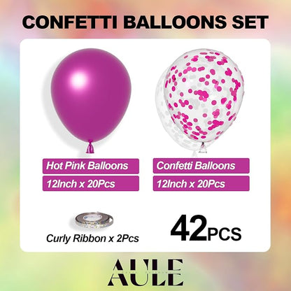 AULE 42Pcs Metallic 12 Inch Hot Pink Confetti Balloons Set | Fuchsia Party - Image 2