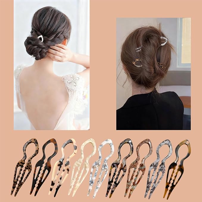 Hair Pins,French U-Shaped Hair Pin 6Pack Elegant Women Hair Accessories Suitable for Thick or Thin Hair (Light red, Black, Khaki,Black,Light gray,Reddish brown)