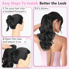 ALXNAN Ponytail Extension,18 Inch Claw Clip in Long Curly Wavy Black Ponytail Hair Extension Jaw Clip on Pony Tails Hairpiece for Women