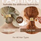 3PCS Gold Hair Ties, Metal Hair Ties for Thick Hair, Elegant Durable Geometric Design, Gold Hair Accessories Stretchy and Non-Damage Ponytail Holders