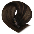 YoungSee 135G Clip in Hair Extensions Balayage Brown Clip in Hair Extensions Real Human Hair Dark Roots Ombre Medium Brown Balayage Hair Extension Clip ins Easy to Wear 16Inch 7Pcs