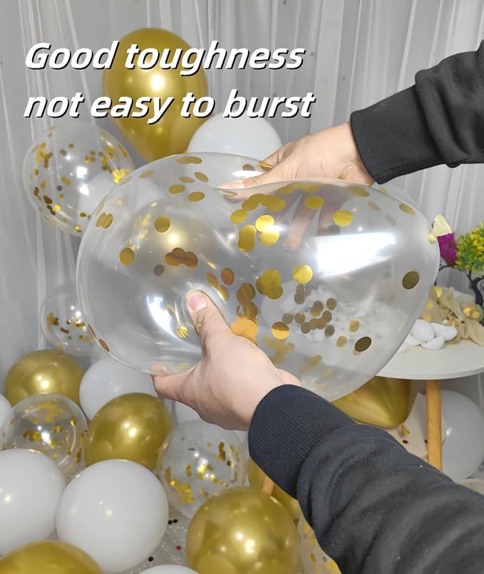 300 Pack Gold and White Balloons 12 Inch Gold Confetti Balloons - Image 3