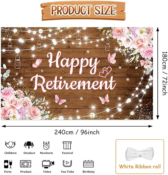 AIBIIN Rustic Retirement Backdrop Happy Retirement Photography Background Pink - Image 2