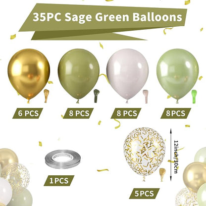Sage Green Balloons, Sage Balloons Retro White Pearl Light Green Balloon - Image 2