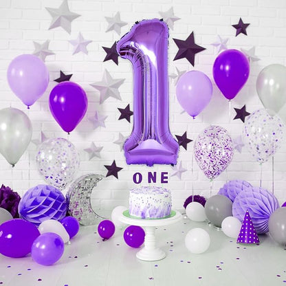 Purple 1 Balloon Number for Girls 1st Girls Birthday, 40 Inch Large Number Foil - Image 5