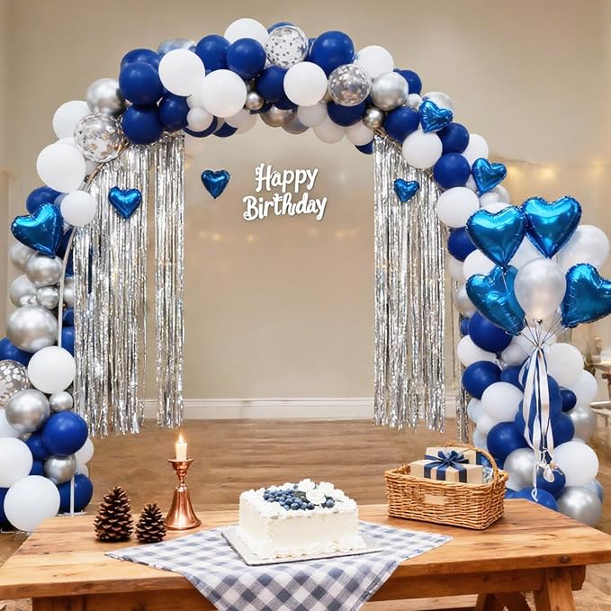 RUBFAC 65pcs Navy Blue Silver Balloons, 12 Inches Navy Blue White Metallic - Image 6