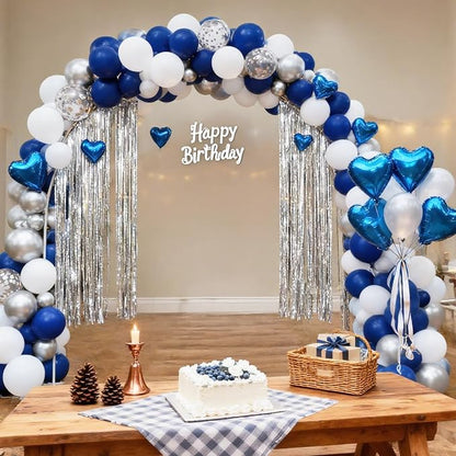 RUBFAC 65pcs Navy Blue Silver Balloons, 12 Inches Navy Blue White Metallic - Image 6
