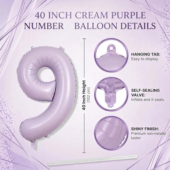 Cream Purple Number 19 Balloon 40 Inch, Foil Digits - Image 4