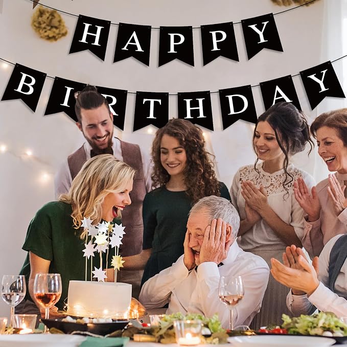 Hooqict Black Happy Birthday Banner Sign - Image 4