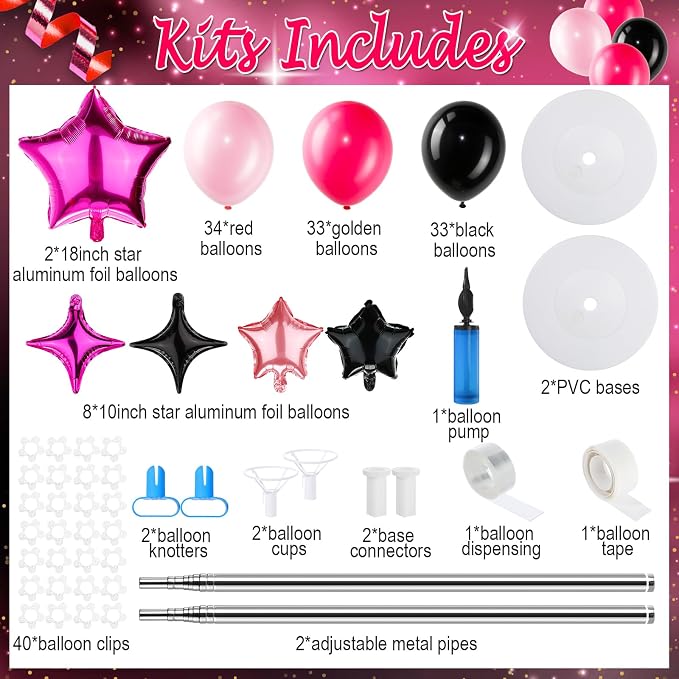Gejoy 110 Pcs Pink Rose Red Black Balloons Column Stand Kit Adjustable Tower - Image 2