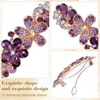 Joez Wonderful Rhinestone Hair Clip Sparkly Crystal Barrettes French Wedding Prom Engagement Pageant First Communion Hair Decorative Accessories for Women Bride Thick Long Hair (Flower Purple, 1 Pcs)