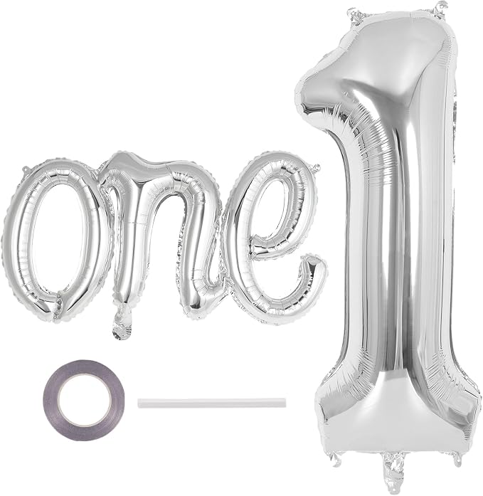2 Pcs One Balloon Set, 40 Inch Number 1 Balloon and 41 Inch Script Letter One by AIQINHU