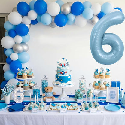 TONIFUL 40 Inch Pastel Blue Number 6 Foil Balloons Large Mylar Foil Digital 6 - Image 4