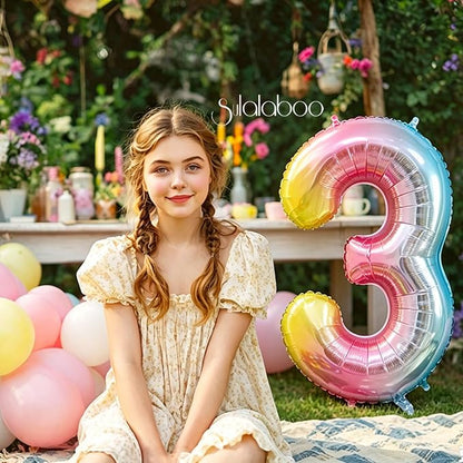 Rainbow Gradient Number 3 Balloon 40 Inch Big Large Balloons 0-9 | 3rd Helium - Image 4