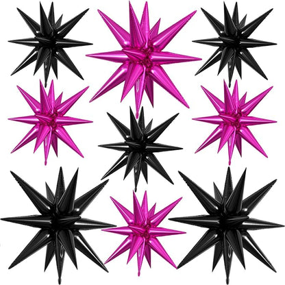 9Pcs Hot Pink and Black Star Balloons, Large Explosion Foil Balloons, Metallic by Dagelar
