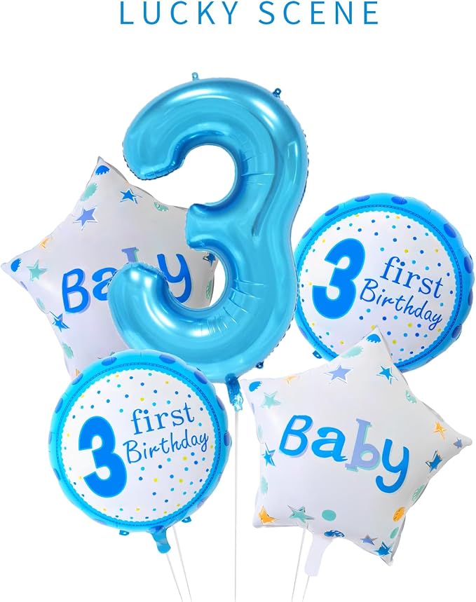 Blue 3 Number Balloon, 40 Inch, Premium Mylar, - Image 2