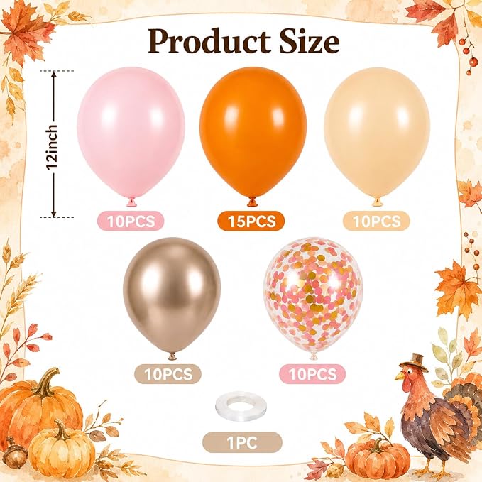 Fall Balloons 55pcs, Thanksgiving Orange Pink Gold Confetti Balloons Set | Fall - Image 2