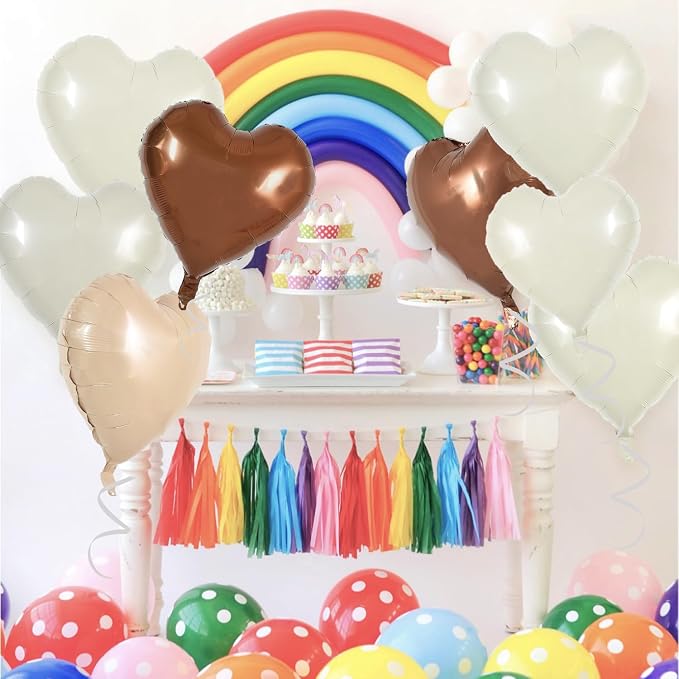 TONIFUL 30 Pcs Brown Cream Heart Foil Balloons | 18Inch Neutral Beige & Nude - Image 4