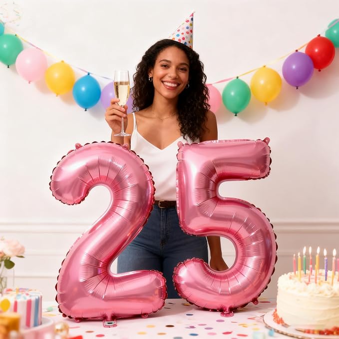 Pink Number 25 Balloons 40 Inch Giant Pink 25 Foil Mylar Balloons - Image 5