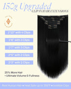 Full Shine Clip in Hair Extensions Real Human Hair Black Women 150 G Long Black Clip in Extensions for Cheer for Styling 20 Inch 7 Pcs