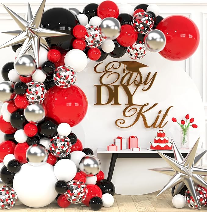 ALL-IN-1 Red Black and White Balloon Arch Kit by SherylDecor