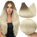 Full Shine Tape in Hair Extensions Color Ash Brown Ombre Platinum Blonde 12 Inch Balayage Seamless Tape in Hair Extensions Skin Weft Tape in Extensions 20 Pcs 30 Gram Add Volume
